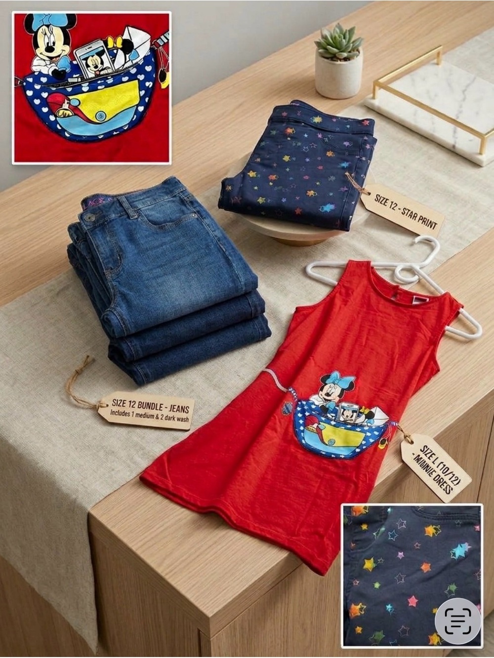 Girls 12 Jeans Old Navy So Childrens Place & 10/12 Disney Minnie Dress Bundle